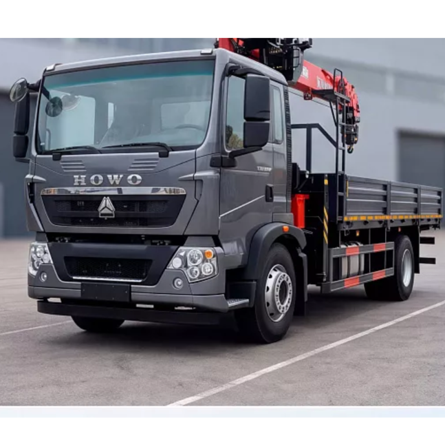 Howo T5G 4x2 flatbed truck with crane crane SunHunk S2106 (boom lifting capacity - 8t)