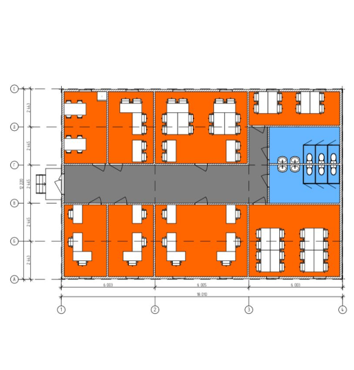 Modular administrative complex for 60 people (1st floor)