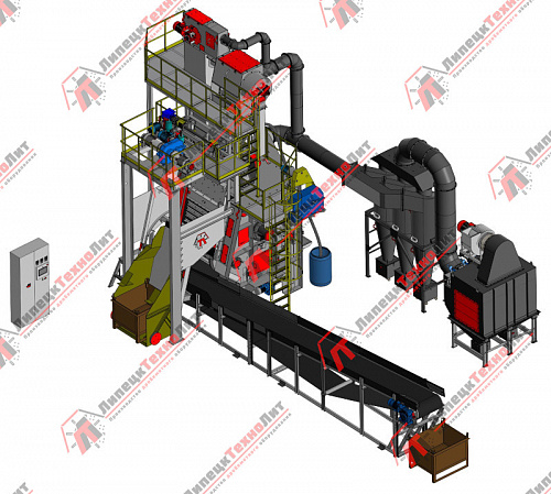 LT48226 shot blast drum with rubber belt, skip loader and discharged conveyor